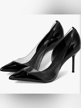 Schutz Andie Black Pointed Toe PVC and Patent Leather Stiletto Pump